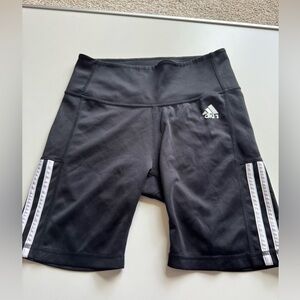 Adidas Women's Black Bike Shorts with White Stripes